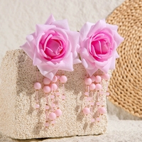 Pendientes de Mujer con 11 Colores, Pendientes Largos de Tela con Borlas y Flores de Rosa Coloridas