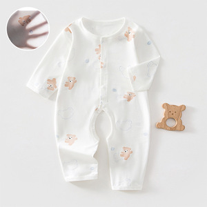 Body para bebé, ropa fina de verano transpirable unisex con entrepierna abierta, modal, para recién nacidos - Product Image 1