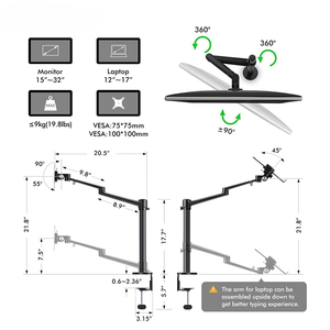 Bras de <span class=keywords><strong>support</strong></span> de moniteur double robuste en aluminium de marque <span class=keywords><strong>support</strong></span> de plateau pour ordinateur portable pour <span class=keywords><strong>écran</strong></span> de 32 pouces et moniteur <span class=keywords><strong>PC</strong></span> de 17 pouces - Product Image 4