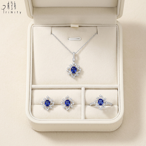 Proveedor de Hong Kong de joyería fina de alta gama, conjunto de joyería de oro blanco macizo de 18 quilates con zafiro natural y diamantes para mujer, para vestido de gala. - Product Image 5