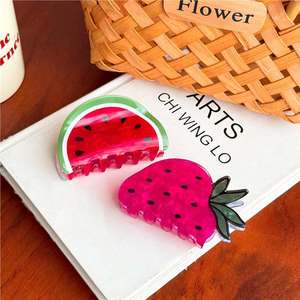 Pinzas de Pelo Coreanas, Accesorios para el Cabello, Pinza de Pelo Acrílica con Diseño de Frutas y Verduras, Fresa - Product Image 2