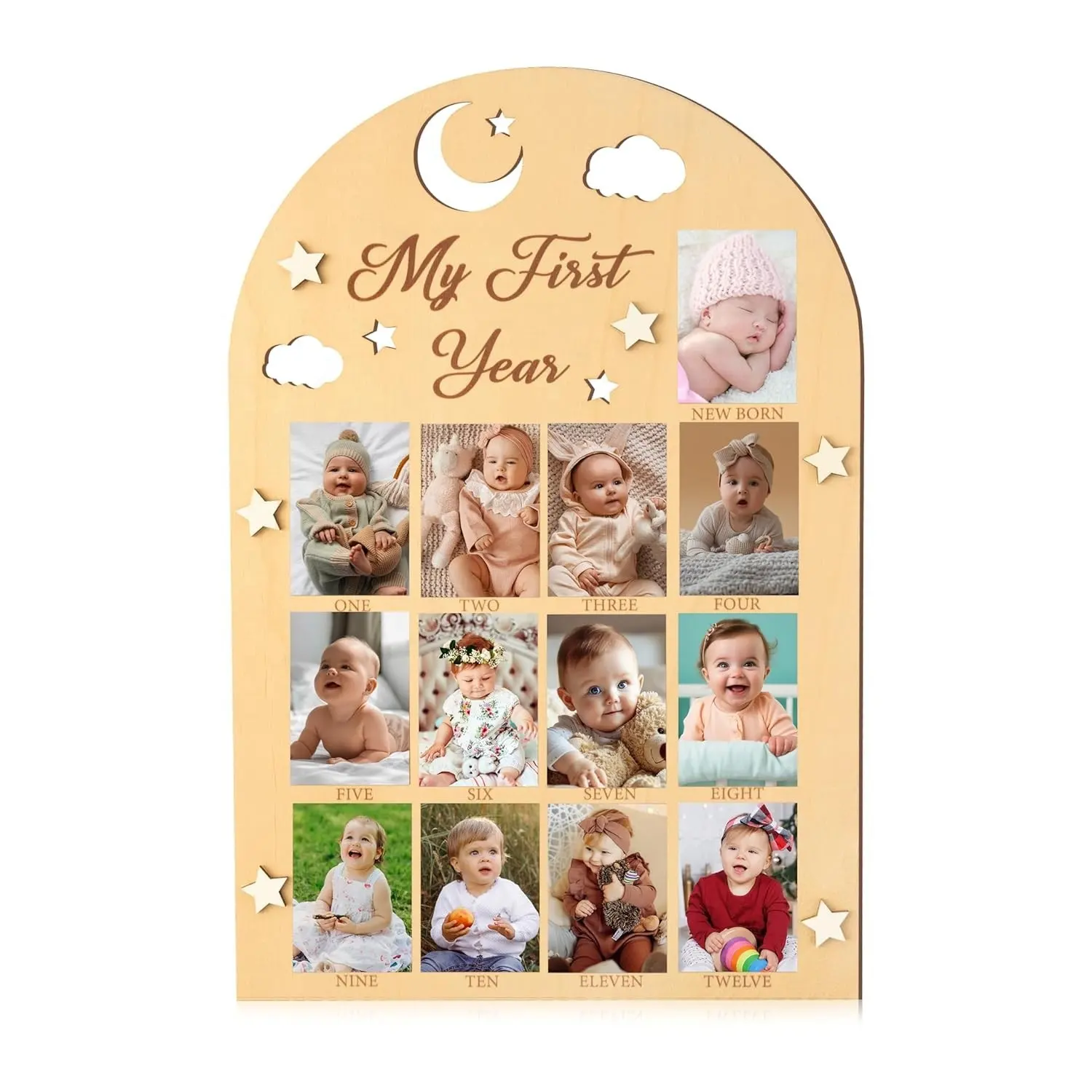 Marco de fotos de madera para recién nacido de alta calidad, marco de fotos para bebé, mesa de colocación, decoración de mesa de madera