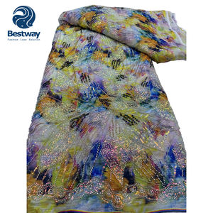 Tela de Encaje con Lentejuelas y Cuentas de Lujo Africano Impresa en 3D Aso Ebi de Bestway, para Vestidos Tradicionales Nigerianos - Product Image 4