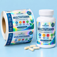 Étiquettes personnalisées imperméables pour bouteilles de compléments alimentaires, rouleaux d'autocollants holographiques laminés pour vitamines