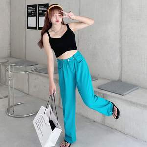 Runqi กางเกงขาตรงเอวสูงสำหรับผู้หญิงขนาดใหญ่พิเศษ N8117ระบายอากาศผ้าฝ้ายสีฟ้า - Product Image 5