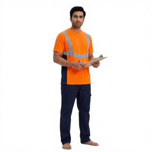 T-shirts à manches courtes réfléchissants 3M haute visibilité pour hommes, vêtements de travail de construction haute visibilité, style tricoté formel - Product Image 1
