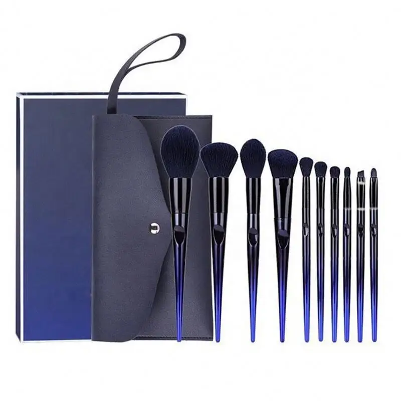 I migliori pennelli per trucco Bluelover regalo perfetto 10 pezzi Set di pennelli per trucco blu colore sfumato