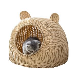Nette Katze Höhle Haustier Bett Haus Großhandel natürliche handgemachte gewebte blau und rosa atmungsaktive Handwäsche Katze Rattan Bett Haus - Product Image 1