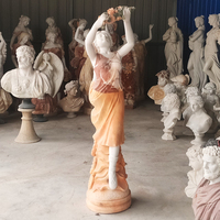 Figurine en pierre décorative artisanale pour fille, Sculpture féminine en marbre blanc, avec robe colorée, Statue féminin avec Base florale