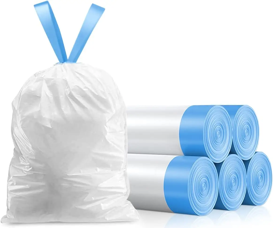 Vendita calda GRS RCS certificato biodegradabile coulisse imballaggio della spazzatura in plastica riciclata rotolo della spazzatura sacchetto con manici per il trasporto