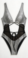 Maillot de bain monokini holographique effet peau de serpent pour femme, sexy, à bretelles, dos nu en résille, personnalisable en gros, marque privée, pour festival de Miami