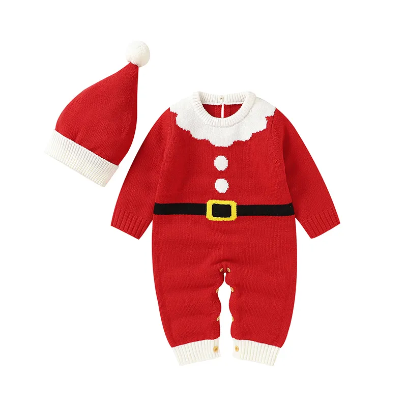 Mimixiong תינוק romper סטים סגנון סנטה תחפושת עם חגורת כובע אדום דפוס חגורת תלבושות שרוול ארוך