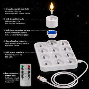 Prêt à expédier : Lot de 12 bougies <span class=keywords><strong>LED</strong></span> sans flamme à télécommande, effet vacillant, rechargeables, avec base de charge magnétique pour la décoration de fêtes - Product Image 2