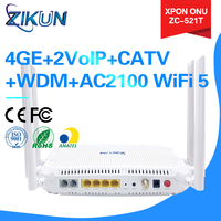 Routeur Wi-Fi 6 XPON ONT FTTH OEM personnalisé, 4 ports Gigabit + 2 VoIP + CATV, double bande AC2100, modèle ZC-521T, commande en gros