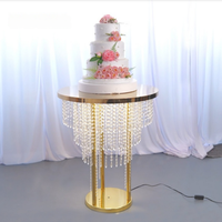 Table à gâteau en métal avec perles de cristal Royal Diamond et éclairage pour décorations de mariage et d'anniversaire, montage facile