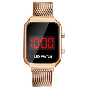 Vendita calda in lega di oro rosa calamita orologio da donna a maglia magnetico da donna quadrato analogico digitale orologio a LED - Product Image 1