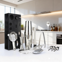 Kit de barman 14 pièces, kit d'outils de bar en acier inoxydable, ensemble de shaker à cocktails Boston, ensemble de mélangeur de boissons, accessoires de bar