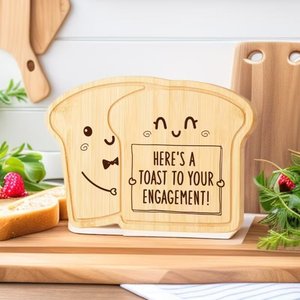 Tabla de cortar de bambú con forma de tostada, de doble cara, para cocina, regalo de compromiso, color madera natural, forma rectangular - Product Image 1