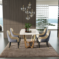 Ensemble de 4 chaises et table à manger modernes en acier inoxydable doré et marbre pour petit restaurant et gain de place