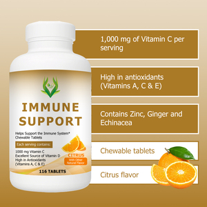 Private Label Immune Support Tablets Vitamin C D Antioxidants Vitamin A C E Chewable Tablets Support Immune System Citrus Flavor - Product Image 4
