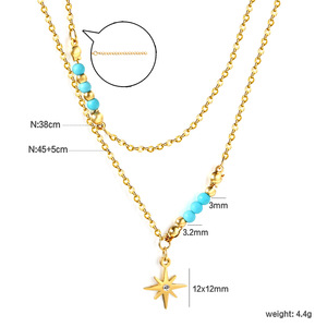 Collar de doble cadena dorado de estilo europeo y americano con colgante de estrella y cuentas azules para mujer - Product Image 4