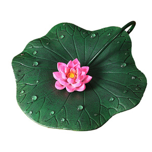 Porte-mouchoirs en fer vert en forme de feuille de lotus Mystic Arts avec fleur rose, accessoire décoratif pour la maison - Product Image 1