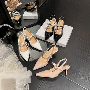 Nouveau été nu talon fin laque cuir <span class=keywords><strong>coiffure</strong></span> fée Style pointu strass talons hauts chaussures simples - Product Image 2