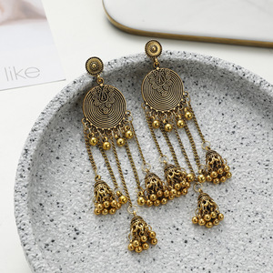 Pendientes de declaración bohemios Vintage <span class=keywords><strong>para</strong></span> mujer, Color plateado y dorado, Zamak indias de campanas, joyería de estilo gitano con borla larga - Product Image 4