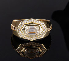 Women's 22k <b>Gold</b> Plated Moissanite <b>Cocktail</b> <b>Ring</b> Emerald Cut Bezel Setting Pave Diamond Geometric Luxury Design - Product Image 5