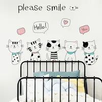 5 sadece sevimli basit çizgi karikatür kedi gülümseme duvar çıkartmaları çocuklar için bebek kreş odası duvar çıkartmaları yatak arka plan ev dekor PVC