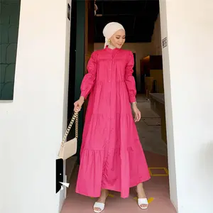 Robe à manches longues pour femmes robe boutonnée décontractée robe d'été grande taille caftan Abayas musulman Abaya robe modeste