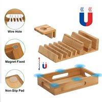 Station de charge en bois, boîte de rangement pour câbles, support de station de charge en bambou, support pour plusieurs appareils