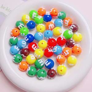 Color caramelo pintado a mano M Bean agujero recto cuentas acrílicas redondas 14mm moderno DIY accesorios de joyería materiales hechos a mano - Product Image 2