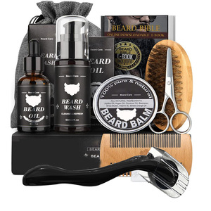Set de Herramientas para el Cuidado de la Barba para Hombre, Rodillo para Barba 5 en 1, Aceite Orgánico Hidratante para el Crecimiento, Navaja de Afeitar, Peine, Cera y Bálsamo - Product Image 5