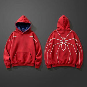 Sudadera Roja con Capucha para Mujer, con Estampado de Araña Blanca en el Bolsillo Trasero, Tejida, de Manga Larga, para Otoño, Estilo Casual - Product Image 5