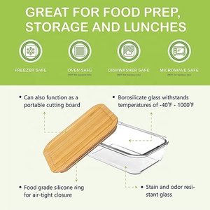 Sinh thái thân thiện bữa ăn Prep <span class=keywords><strong>container</strong></span> kín <span class=keywords><strong>BPA</strong></span> <span class=keywords><strong>free</strong></span> Glass thực phẩm lưu trữ <span class=keywords><strong>container</strong></span> với tre có nắp đậy - Product Image 2