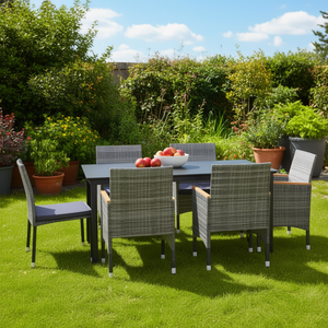 Ensemble de salle à manger en aluminium noir avec chaises grises 6 places, résistant aux intempéries, meubles de jardin d'extérieur - Product Image 3