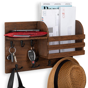 Porta posta A parete organizzatore per smistatore di posta in legno con 4 ganci A doppia chiave e uno scaffale galleggiante decorazioni per la casa rustiche per l'ingresso - Product Image 4