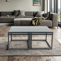 Set meja Kopi & Teh Modern terbaik kaca tahan lama dasar logam hitam bersarang rumah kantor ruang tamu furnitur