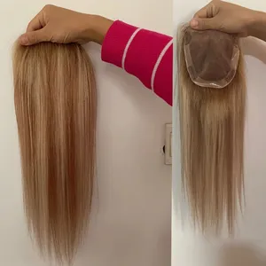 Mono + pu capelli umani evidenziare colore marrone e biondo Toupee10-20inch Topper dritto posticci per le donne parrucca Remy naturale al 100%
