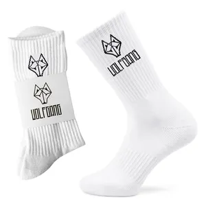 Soxtown-calcetines con logotipo personalizado bordado Unisex, medias blancas de tubo para correr, baloncesto y Deporte