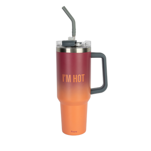 Thermos in Acciaio Inossidabile da 30 Oz con Cannuccia, Design 'I'm Hot', Tazza da Viaggio Isolata con Manico - Product Image 1