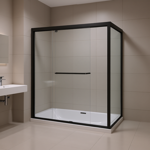 Porte de douche coulissante double semi-cadre 1/4 po Porte de douche rectangulaire en verre trempé noir mat avec système bypass - Product Image 2