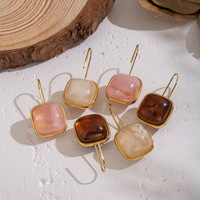 Pendientes de Aro con Gancho de Acero Inoxidable Chapado en Oro de 18K, Pendientes Colgantes de Resina de Ámbar Cuadrados y Coloridos, Joyería para Mujer