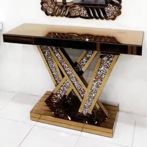 Golden Mirror Console Modern furniture mirrored console table with crushed diamond