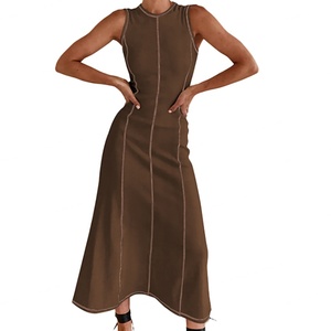 Vestido Personalizable para Mujer, Estilo Y2K, con Contraste de Colores, Cintura Ajustada, Cuello Redondo, Sin Mangas, Tipo Camiseta Acanalada - Product Image 3