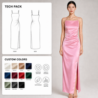 Robe longue en satin rose pâle à fines bretelles pour femme, avec fente haute, taille froncée et encolure droite, vente en gros OEM direct usine