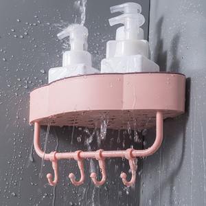 Estante de baño triangular de estilo nórdico, montado en la pared, 50x30 cm, beige, duradero, con ganchos para ahorrar espacio. - Product Image 4