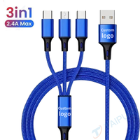 Vente en gros de chargeur USB tressé en nylon Taipuxi Câble de chargeur USB 3 en 1 Câble de charge multiple Chargeur mobile