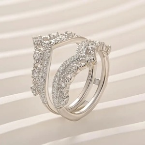 925 Sterling Silver Women's 0.8 Carat Brilliant Cut Moissanite <b>Crown</b> Shaped Insert Wedding Band Engagement <b>Ring</b> Enhancer White - Product Image 6
